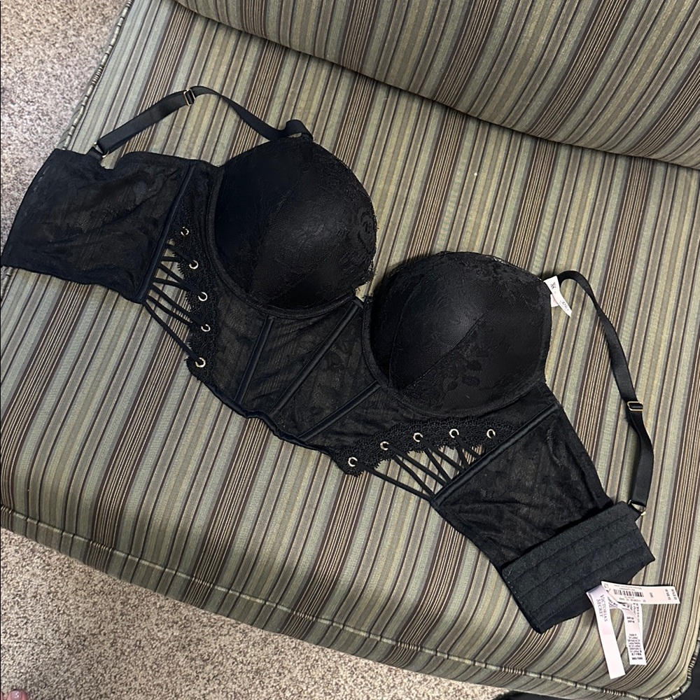 Victoria's Secret Black Lace Longline Bustier Bra